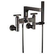 Brizo Kintsu Knob Handle Wall Mounted Tub Filler with Integrated Diverter and Hand Shower Brilliance Black Onyx